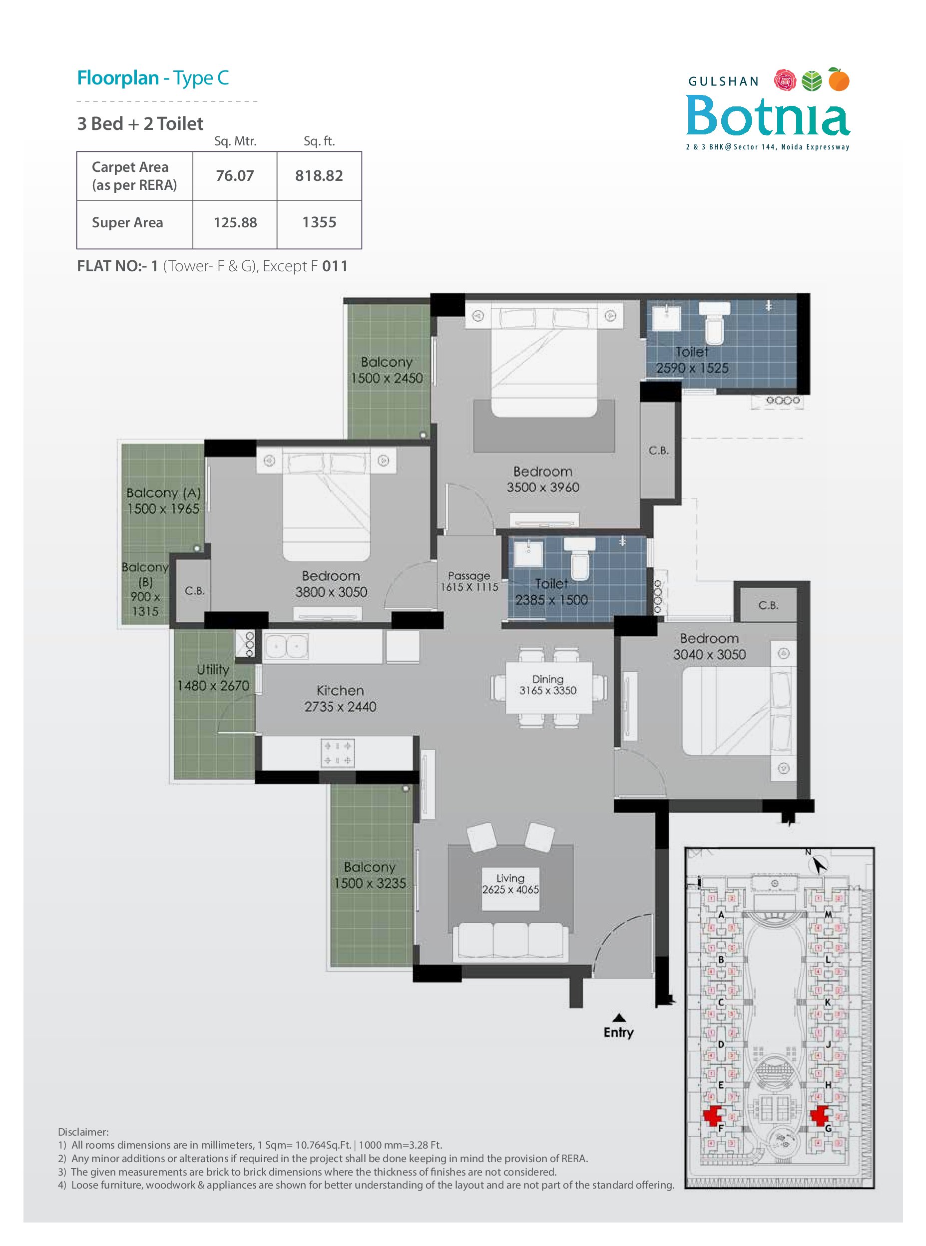 Gulshan Botnia 3BHK Apartments Floor Plan